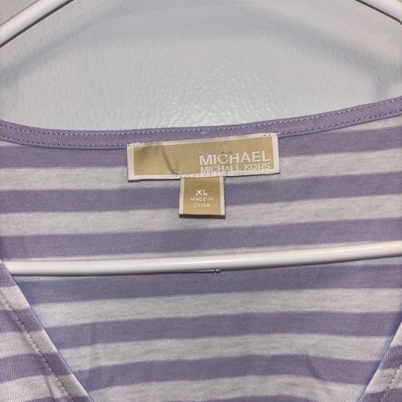 Michael Kors Lavender Striped Short Sleeve Top Cutout Sleeve - Picture 4 of 5